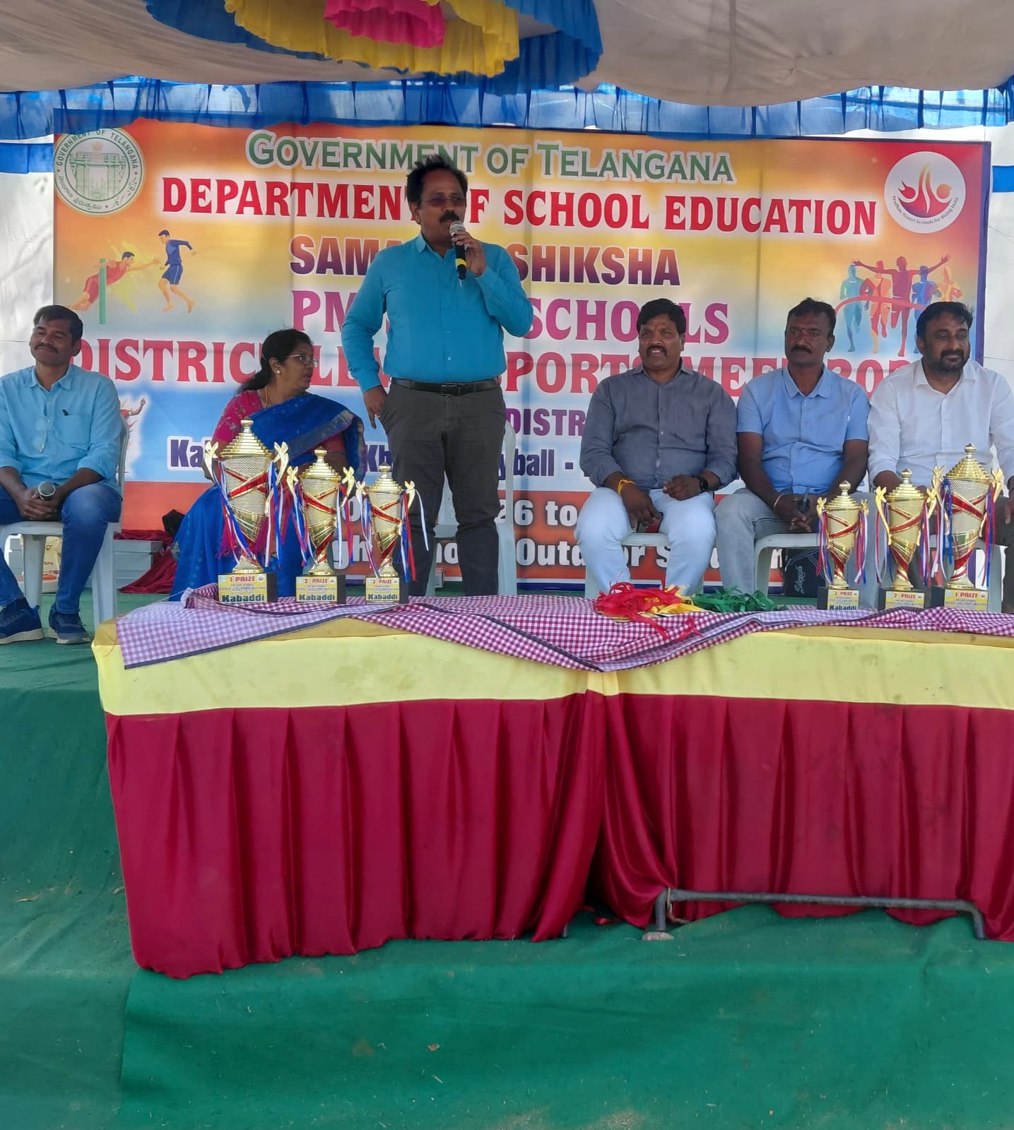 Hon'ble Addl. Collector Sir addressing the players as the Chief Guest during the Dist. Level Kabaddi Tournament 2025