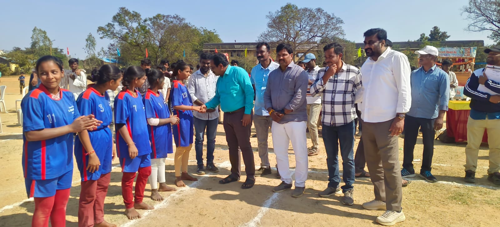Hon'ble Addl Collector Sir being introduced to the players during the Dist. Level Kabaddi Championship